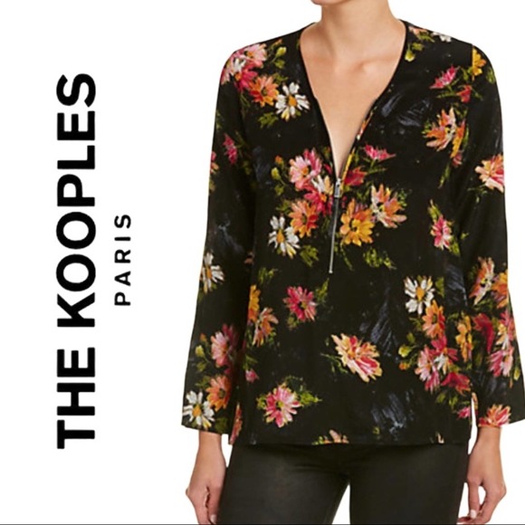 The Kooples Tops - The Kooples Fireworks Floral Silk Top Black